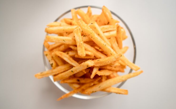 frites sur une assiette en céramique blanche